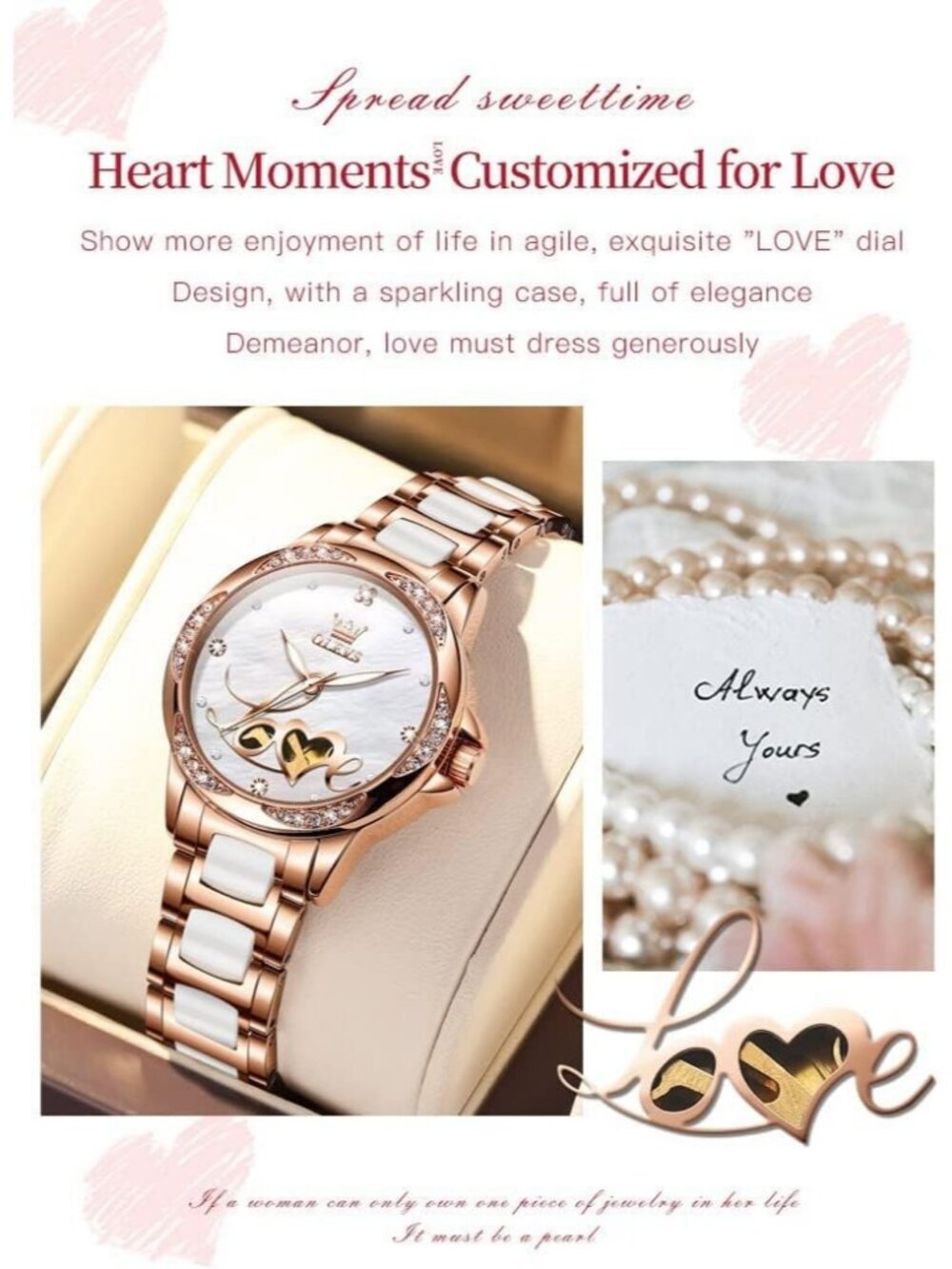 Olevs Women's White Butterfly Skeleton Diamond Rose Gold Automatic Luxury Watch - Picture 4 of 5